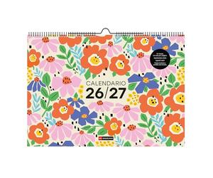 Miquelrius - Calendrier scolaire 2026/2027 mural A3, 12 mois | Septembre 2026 à août 2027, vue mensuelle, illustration différente chaque mois, espace pour noter, autocollants, espagnol
