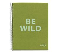 Miquelrius - Carnet A4 Be Eco, 80 Feuilles 90 g/m², Règles Horizontales 7 mm, 1 Bande Couleur, 4 Trous, Couverture Recy Vert Olive
