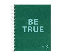 Miquelrius - Carnet A5 Be Eco, 80 Feuilles 90 g/m², Règles Horizontales 7 mm, 1 Bande Couleur, 2 Trous, Couverture Recy Vert Émeraude