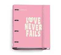 Miquelrius - Carpebloc Messages, Classeur 4 Anneaux + Recharge 100 Feuilles de 90 g/m², A4 avec Grille 5 mm, Intercalaires et Enveloppe, Fermeture Caoutchouc, Couleur Rose