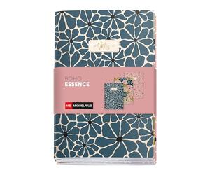 Miquelrius Lot de 3 cahiers cousus A6 (105 x 145 mm), papier blanc uni, 40 feuilles de 80 g/m² chacun, couverture cartonnée imprimée mate, Stamping doré, Boho Essence