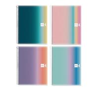 Miquelrius - Lot de 4 cahiers A4, carnet quadrillé, 120 feuilles 70 g/m², cahiers en polypropylène, spirale, 4 trous pour le classement, idéal pour la rentrée ou le bureau, Collection Aurora