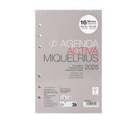 Miquelrius Lot de 6 anneaux de rechange pour agenda annuel 2025, 16 mois, 1 jour par page, format actif 117 x 182 mm, 6 anneaux, espagnol, portugais et anglais