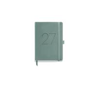 MIQUELRIUS MR22981 - Agenda Journalier Annuel 2027 Vert, Grand Format 155 x 213 mm, 1 Jour/Page (W nd Regroupé), Idéal pour le Bureau, Reliure Cousue, Fermeture Élastique, Haute Qualité, FR/EN