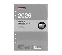 Miquelrius Recharge agenda 2026 à anneaux, 16 mois, vue hebdomadaire verticale, format A5 élargi (155 x 213 mm), planificateur intérieur hebdomadaire remplaçable à 6 anneaux, espagnol EN-PT