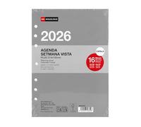 Miquelrius Recharge agenda 2026 à anneaux, 16 mois, vue hebdomadaire verticale, format A5 élargi (155 x 213 mm), planificateur intérieur hebdomadaire remplaçable à 6 anneaux, catalan-EN-PT
