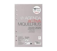 Miquelrius Recharge pour agenda annuel 2025, 16 mois, 1 jour par page, format actif 117 x 182 mm, 6 anneaux, catalan, portugais et anglais