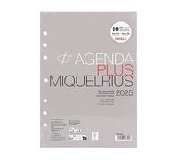 Miquelrius Recharges agenda annuel 2025, 16 mois, 1 jour par page, recharge agenda A5 équivalent 155 x 213 mm, rechange agenda 6 anneaux, catalan, portugais et anglais