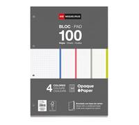 Miquelrius - Recharges de feuilles A4 100 feuilles petits carreaux 5 mm, Papier 70 g/m², Bloc encollé latéral, Feuilles perforées pour classeur à anneaux, 4 couleurs, Fournitures scolaires