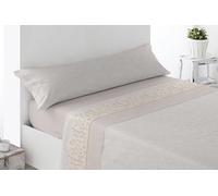 Miracle Home. Parure de draps Roda. Parure 3 pièces, Drap Housse, Drap de Dessus et taie d'oreiller. Anti-Peeling. 50% coton-50% Microfibre brossée. Beige. 90 x 200. Lit 90