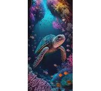 Miracle Home. Serviette de Plage en Microfibre Tortue Corail, 100% Poliéster, 75 X 145 cm. 15557