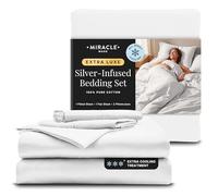 Miracle Made® Coolit True Grip - Parure de lit 4 pièces, 300 Fils au Pouce carré, infusé d'argent Lyocell pour Peaux sensibles - Grand lit - Blanc