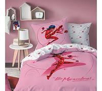 Miraculous Ladybug Shadow Parure de Lit Fille 140x200 cm | Housse de Couette Enfant 1 Personne 140x200 cm + 1 Taie d'oreiller 63x63 cm Imprimées Reversibles | 100% Coton | Oeko-TEX | Rose