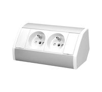 MIRATIC Bloc Prise Cuisine Angle Double Prises 2P+T Type E Multiprise Plan de Travail sous Meuble 3680W 16A Prise Bureau Fixe Surface Multiprises Interieures (Blanc-Argent)