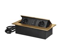 Miratic Bloc Prise Encastrable Plan de Travail avec Bord Plat et 2 Prises Schuko Multiprise Bureau avec 2X USB Type A et C et Câble de 1,5 m Norme Allemande Bloc Prise Escamotable (Schuko) (doré)