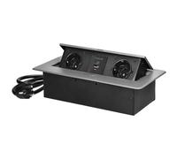 Miratic Bloc Prise Encastrable Plan de Travail avec Bord Plat et 2 prises Schuko Multiprise Bureau avec 2x USB Type A et C et Câble de 1,5 m Norme Allemande Bloc Prise Escamotable (Schuko) (argent)