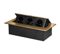 Miratic Bloc Prise Encastrable Plan de Travail avec Bord Plat et 3 Prises Schuko Multiprise Bureau adaptée à la Norme Allemande Bloc Prise Escamotable Pas de câble d'alimentation (Schuko) (doré)
