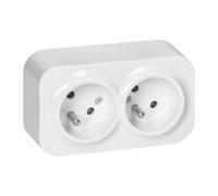Miratic Double Prise 2 x 2P+T 16A / 230VAC IP20 Version Francaise Prise en Saillie pour Montage Mural en Interieur Double Prise Murale avec Finition Brillante