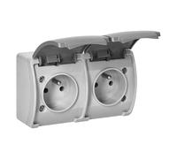 MIRATIC Double Prise Electrique 2x2P+T Prise Murale Double IP44 Prise Etanche Exterieur Version Francaise Couleurs au Choix Double Prise Exterieure Etanche (gris)