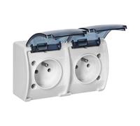 MIRATIC Double Prise Electrique 2x2P+T Prise Murale Double IP44 Prise Etanche Exterieur Version Francaise Couleurs au Choix Double Prise Exterieure Etanche (blanc fumé)