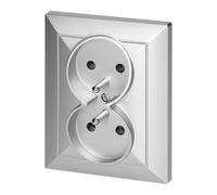 MIRATIC Double Prise Electrique avec Terre (Type E) de Série Pearl - Montage Mural Encastré Compact 16A 250V Idéal Rénovation Installation Boite Encastrement Standard (argent)