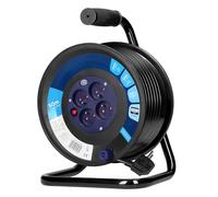 MIRATIC Enrouleur Electrique 4 Prises 2P+T Type E Francais Frein et Disjoncteur Rallonge Sur Tambour 3200 W Robuste Avec Protection Thermique et Obturateurs Câble PVC H05VV-F 3x1,5mm² (50m)