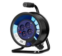 MIRATIC Enrouleur Electrique Avec 4 Prises 2P+T Type E Francais Frein et Disjoncteur Rallonge Sur Tambour Robuste Avec Protection Thermique et Obturateurs De Sécurité Câble PVC H05VV-F 3x1,5mm² (25m)