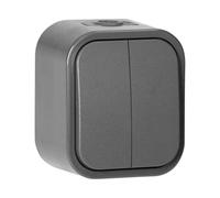MIRATIC Interrupteur Double Saillie IP54 pour Commande Eclairage Deux Zones Interrupteur Mural Exterieur Etanche Basculant (gris)
