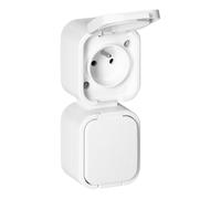 MIRATIC Prise Double Verticale Etanche IP54 Type E Double Prise Electrique Saillie avec Clapet Prise de Courant Murale Robuste pour Garage, Atelier et Exterieur (blanc)
