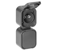 MIRATIC Prise Double Verticale Etanche IP54 Type E Double Prise Electrique Saillie avec Clapet Prise de Courant Murale Robuste pour Garage, Atelier et Exterieur (gris)