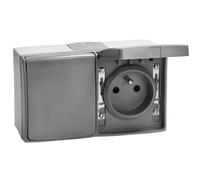MIRATIC Prise Electrique Murale Simple ou Double Prise Exterieure Etanche avec/sans Interrupteur Prise en Saillie Multiprise Exterieur Etanche IP55 gris (prise double)