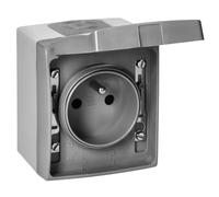 MIRATIC Prise Electrique Murale Simple ou Double Prise Exterieure Etanche avec/sans Interrupteur Prise en Saillie Multiprise Exterieur Etanche IP55 gris (prise standard)
