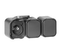 MIRATIC Triple Prise en Saillie Etanche IP54 Bloc 3 Prises pour Montage en Surface avec Clapet de Protection Prise Electrique Murale Robuste pour Garage Atelier et Locaux Professionnels (gris)