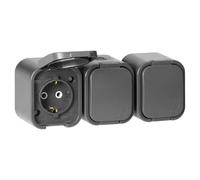 MIRATIC Triple Prise en Saillie Etanche IP54 Bloc 3 Prises Schuko pour Montage en Surface avec Clapet de Protection Prise Electrique Murale Robuste - version allemande type F (gris)