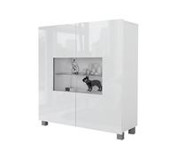 Mirjan24 Calabrini BR01 Commode avec 2 portes, buffet, buffet, 100 x 107 x 35 cm, meuble haut, armoire multi-usages, salon, blanc brillant, sans éclairage