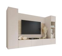 Mirjan24 Deromi IV Mur de salon avec panneaux muraux et meuble bas TV, panneaux acoustiques, meuble TV, mur d'armoire, mur multimédia, étagère suspendue, armoire suspendue (beige sable + chêne Cremona