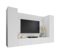 Mirjan24 Deromi V Meuble de salon avec panneaux muraux et meuble bas TV, panneaux acoustiques, meuble TV, mur d'armoire, mur multimédia, 2 armoires suspendues (blanc + marbre blanc)