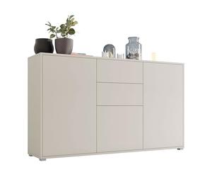 Mirjan24 Gesita K3D2SZ 141 Commode à 2 tiroirs pour couloir, haut buffet, armoire multi-usages, buffet avec 3 portes et 2 tiroirs, salon, Push to Open (cachemire)