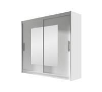 Mirjan24 London VII Penderie avec miroir, à portes coulissantes, armoire à portes coulissantes, armoire moderne pour chambre à coucher, 180 x 215 x 58 cm, blanche