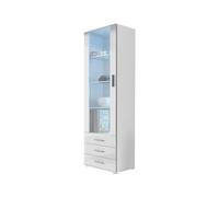 Mirjan24 Soho S1 Vitrine sur pied, vitrine en verre, armoire haute, vitrine de rangement, meuble haut de salon, blanc brillant, sans éclairage