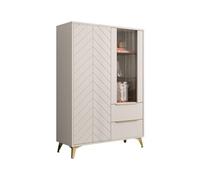 Mirjan24 Xylix 2D2SZ Vitrine sur pied avec façades cannelées, poignées et pieds dorés, armoire vitrine pour salon, armoire multifonction (beige sable)