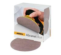 Mirka Abranet Ace 2975213 Lot de 50 disques abrasifs avec grip 150 mm Grain P220 Revêtement en céramique Liaison Résine Dos filet PA et filet PES Marron clair