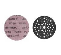 MIRKA Abranet Disques abrasifs filet Ø 150 mm autoagrippant - Grain P240-50 pcs & Support de protection Ø 150mm 67 trous, 5 pièces, pour protéger les plateaux de ponçage