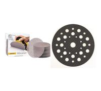 MIRKA Abranet Grille abrasive Ø 125mm autoagrippant - Grain P80-50 pcs & Support de protection Ø 125mm 33 trous, 5 pièces, pour protéger les plateaux de ponçage