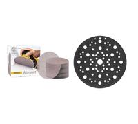 MIRKA Abranet Grille abrasive Ø 125mm autoagrippant - Grain P80-50 pcs & Support de protection Ø 150mm 67 trous, 5 pièces, pour protéger les plateaux de ponçage