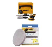 Mirka DEROS II 5650 Ponceuse excentrique avec aspiration pour papier abrasif Ø 125 et 150mm, course 5,0mm et Abranet Disques abrasifs filet Ø 150mm autoagrippant, grain P120, 10 pces