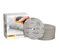 Mirka Iridium Papier abrasif Premium Ø 150mm autoagrippant 121 trous, grain 400, 100 pces/Pour poncer la peinture, le mastic, l'apprêt, le bois, l'acier, les matériaux minéraux, le plastique