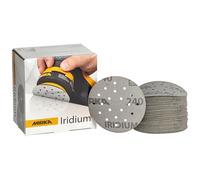 Mirka Iridium Papier abrasif premium Ø 77mm 20H autoagrippant grain 240, 50 pces/Pour poncer la peinture, le mastic, l'apprêt, le bois, l'acier, les matériaux minéraux, le plastique