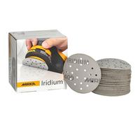 Mirka Iridium Papier abrasif premium Ø 77mm 20H autoagrippant grain 400, 50 pces/Pour poncer la peinture, le mastic, l'apprêt, le bois, l'acier, les matériaux minéraux, le plastique