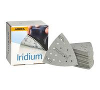 Mirka Iridium Triangle de ponçage Papier abrasif Premium 93x93x93mm 15 trous autoagrippant, grain 100, 50 pcs/Pour poncer la peinture, mastic, apprêt, bois, acier, minéraux, plastique